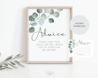 Eucalpytus - Advice for the Bride and Groom Sign - Bridal Shower Decoration - Instant Download