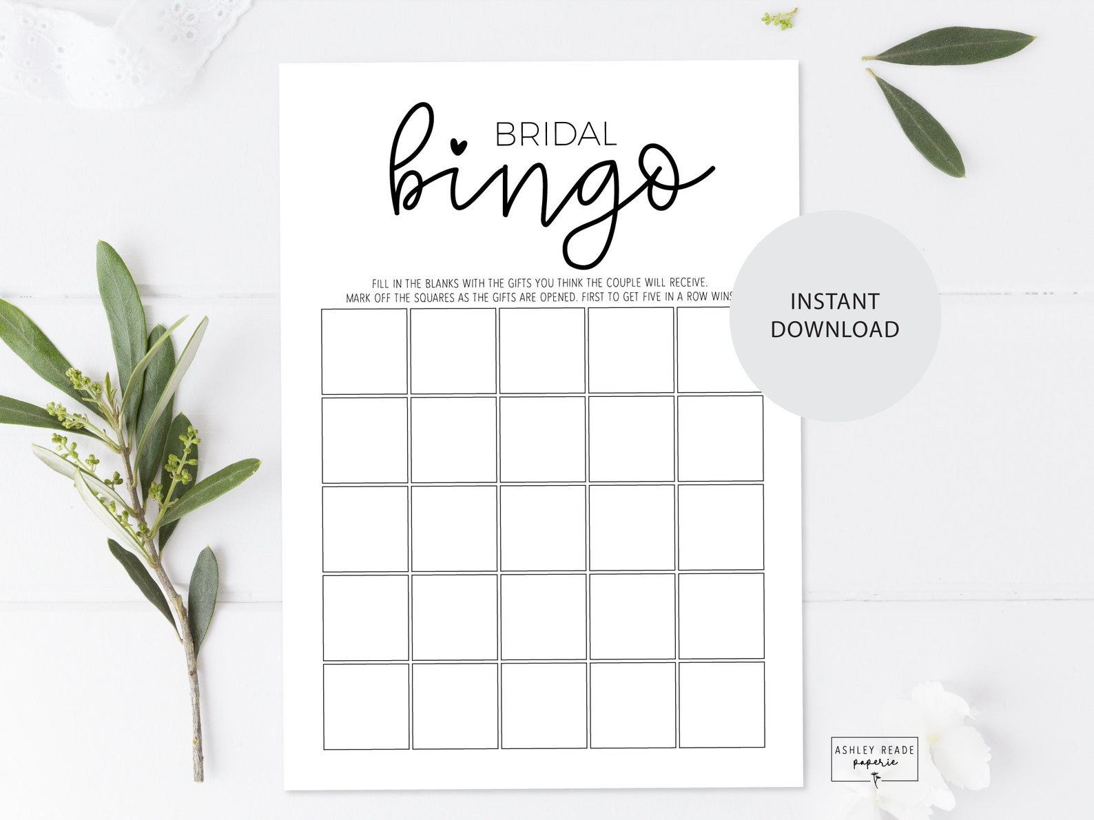 Black and White Script Heart - Bridal Shower Bingo Game - Bridal Shower ...