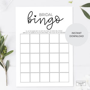 Black and White Script Heart - Bridal Shower Bingo Game - Bridal Shower Game - Modern - Instant Download