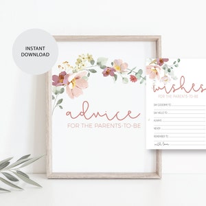Dusty Pink Florals - Ratschläge für die Eltern und passende Wünsche Karte - Baby Shower Aktivität - Instant Download