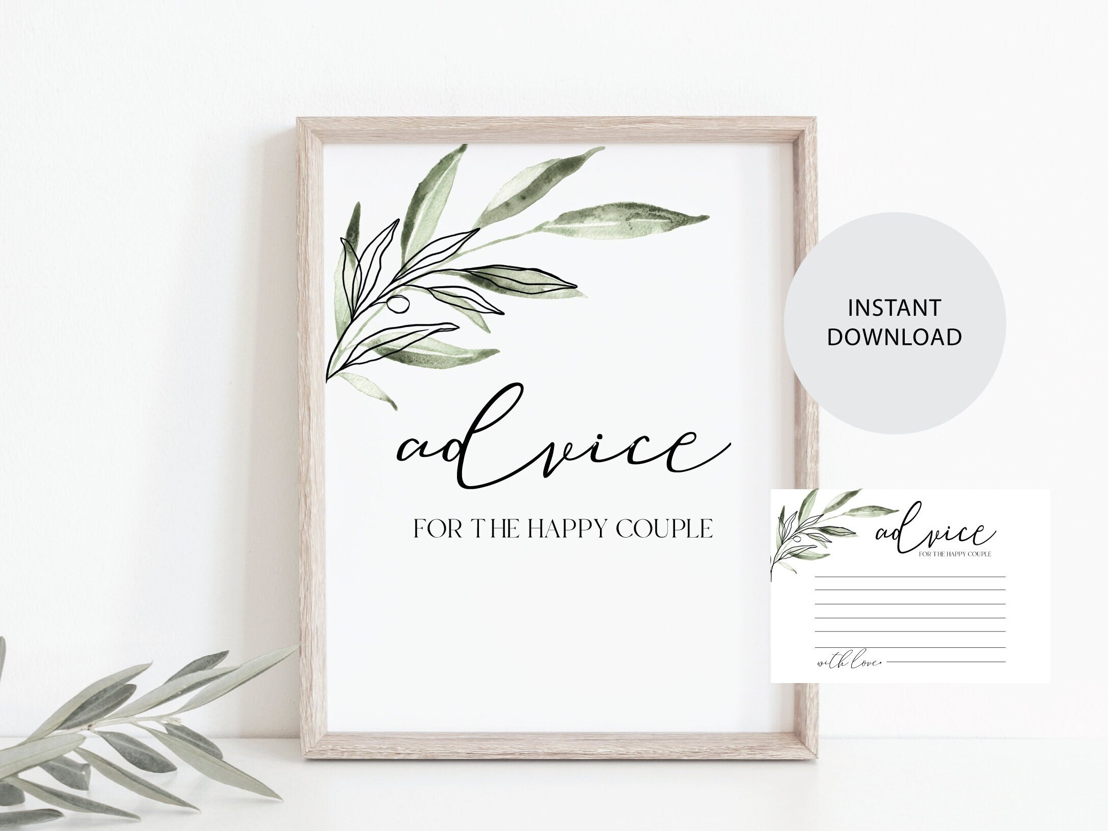 Olive Branch - Advice Sign and Matching Card - Bridal Shower Decoration - Advice for the Bride and Groom