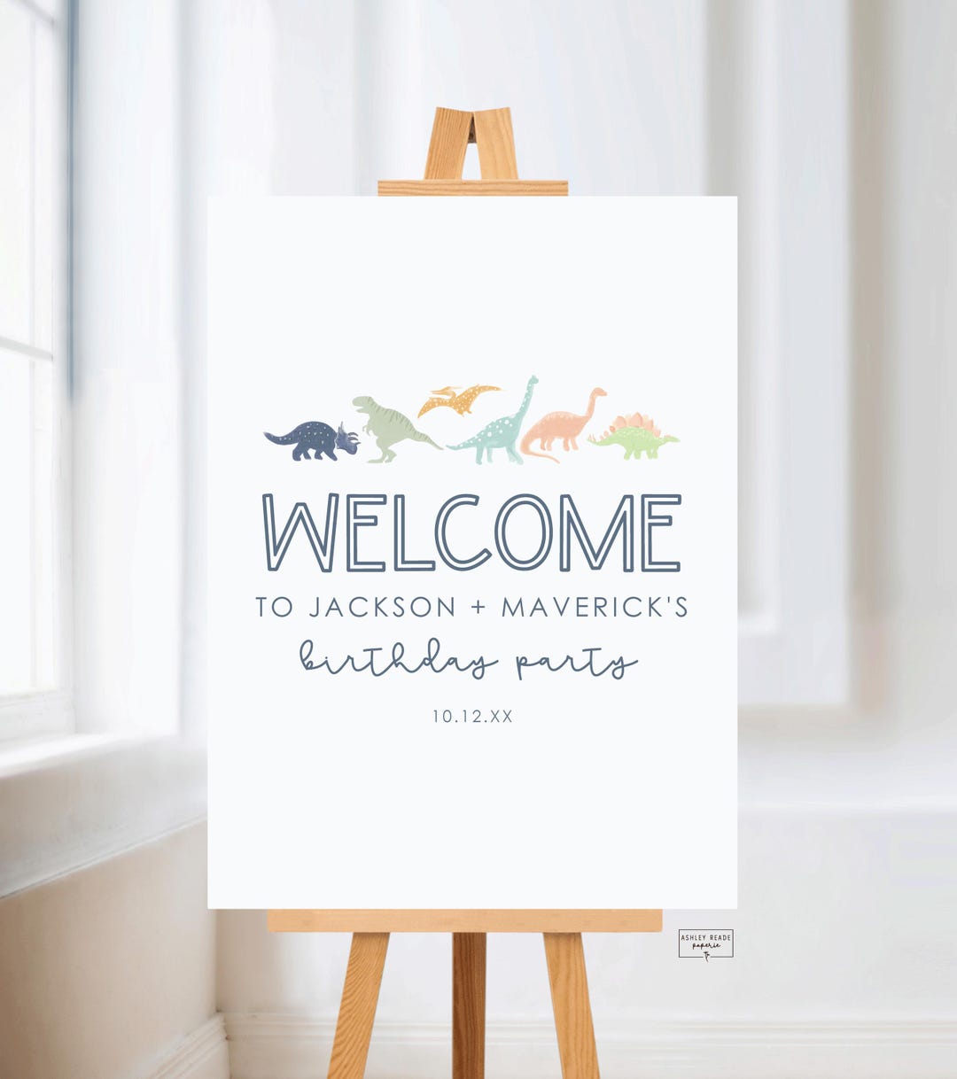 Welcome Sign - Joint Dinosaur Birthday Party - Stomp, Chomp, Roar ...