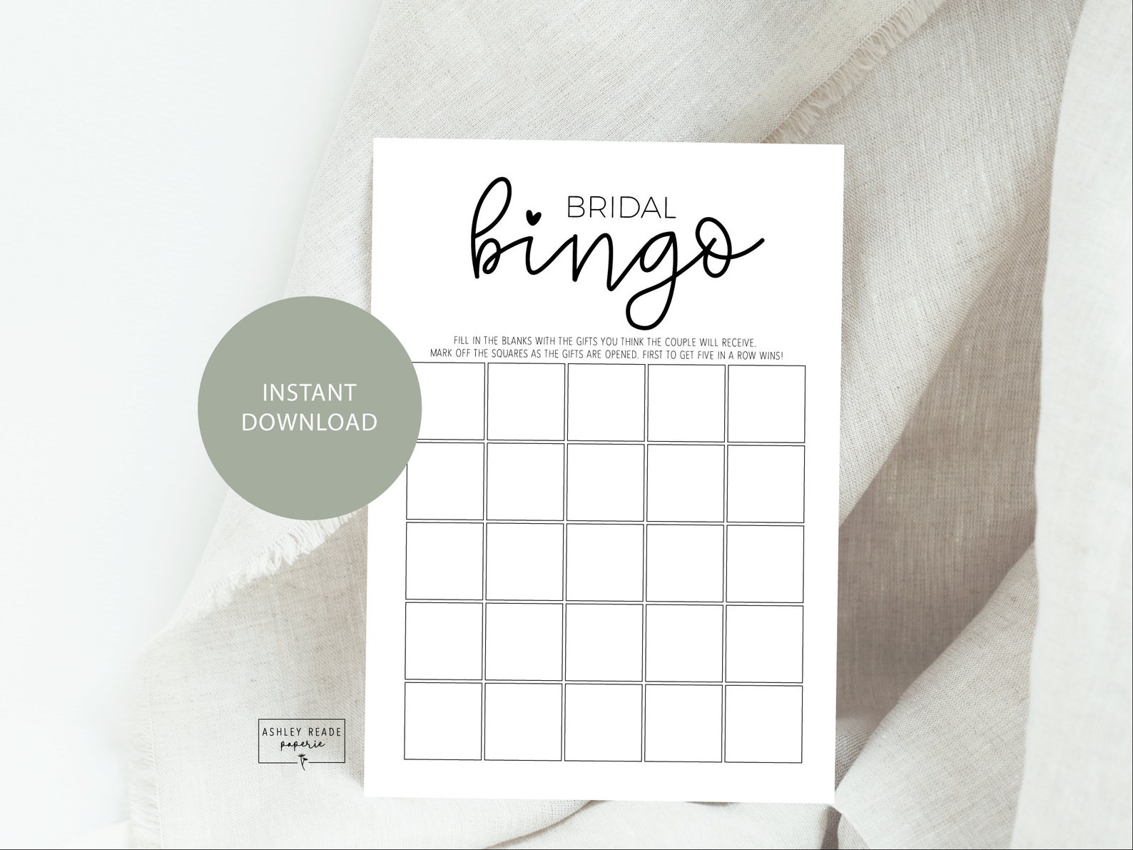 Black and White Script Heart - Bridal Shower Bingo Game - Bridal Shower ...