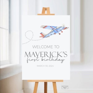 Sinal de boas-vindas para festa de aniversário de avião - O tempo voa - Cartaz de boas-vindas - Festa de aniversário - Personalize