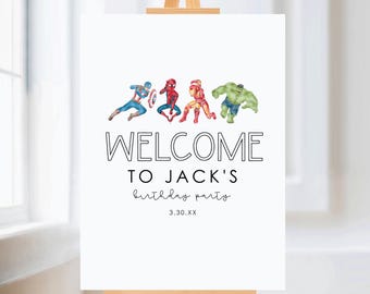 Welcome Sign - Superhero Birthday Party - Digital Download - Personalize - Matching Party Sign - Edit with Templett