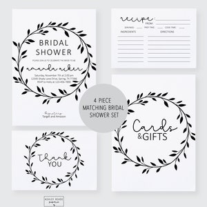 Conjunto de coincidencia de despedida de soltera - Vides en blanco y negro - Invitación de despedida de soltera, tarjeta de agradecimiento, tarjeta de receta, signo de tarjetas, descarga digital