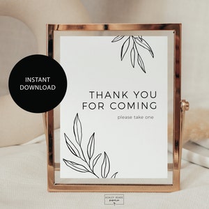 Letrero de agradecimiento en blanco y negro estilo boho: decoración para despedida de soltera o boda, moderno, descarga digital