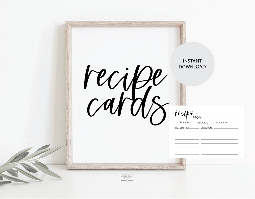 Black and White - Recipe Card Sign and Matching Recipe Cards - Bridal ...