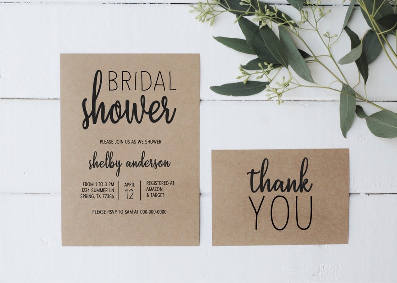 Bridal Shower Invitation and Thank You Card kraft Etsy