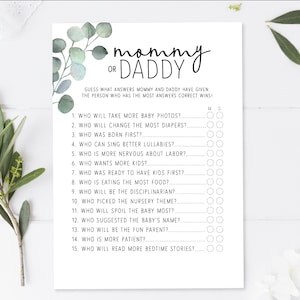 Eucalpytus - Mommy or Daddy Baby Shower Game - Guess Who Game - Baby Shower Game - Instant Download