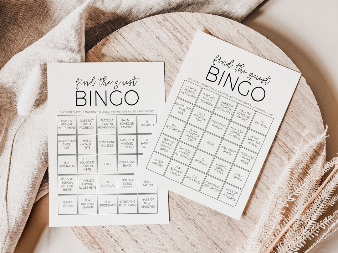 Black and White Script Heart - Find the Guest Bingo - Bridal Shower ...