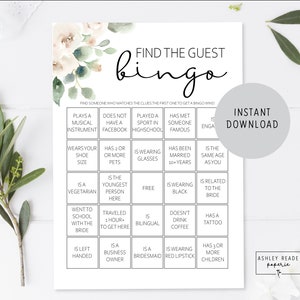 White Flowers - Find the Guest Bingo - Bridal Shower Game - Instant Download