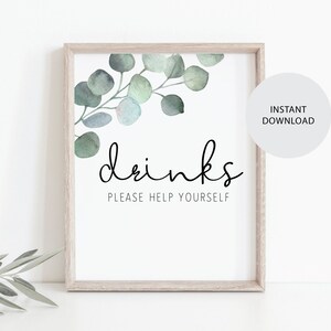 Eucalpytus - Drinks Sign - Bridal Shower Decoration