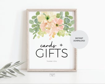 Spring Florals - Cards and Gifts Sign - Bridal Shower Decoration - Digital Download