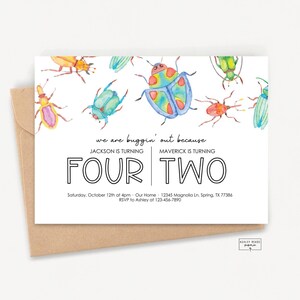 Modern Joint Birthday Party - Bug Theme - Personalized Invitation - Digital Download - Siblings Birthday Invitation - Edit with Templett