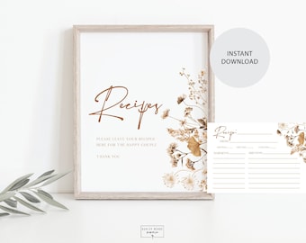 Fall Florals - Recipe Sign and Matching Card - Fall Bridal Shower Activity - Digital Download - Instant Download