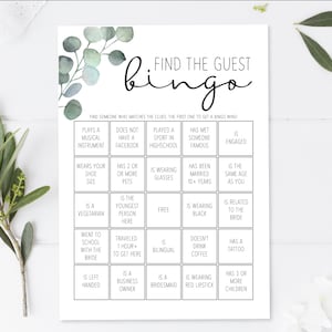 Eucalpytus - Find the Guest Bingo - Bridal Shower Game - Instant Download