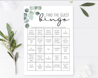 Eucalpytus - Find the Guest Bingo - Bridal Shower Game - Instant Download