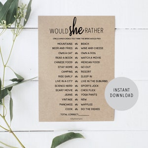 Would She Rather? - Bridal Shower Game (Kraft)