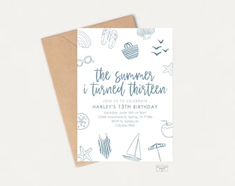The Summer I Turned - Birthday Party Invitation - Editable Template - Digital Download - Edit with Templett