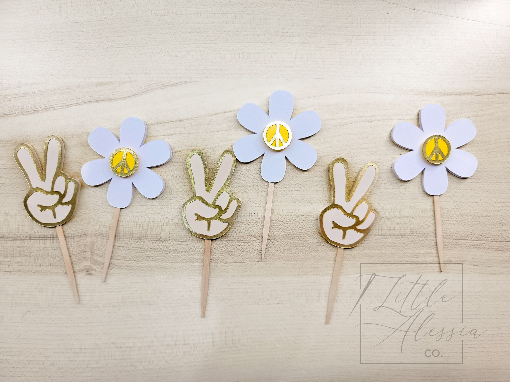 Groovy Cupcake Topper 6 pcs Flower 6 pcs Peach Sign Flower Power Cupcake Topper Groovy Birthday Decor Hippie Party Decor