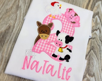 Farm Animal Birthday Tutu Outfit: Personalized Pink Ribbon Trim