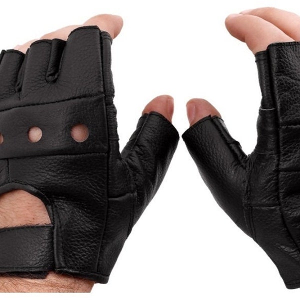 Classic Mittens & Gloves - Leather Mittens - Fingerless Leather Gloves - Costume Gloves - Short Black Gloves - Leather Accessory