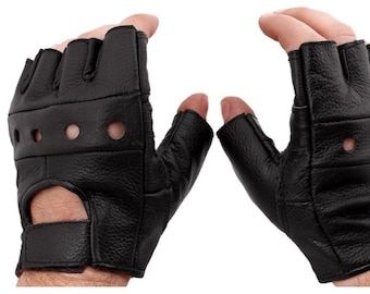 Classic Mittens & Gloves - Leather Mittens - Fingerless Leather Gloves - Costume Gloves - Short Black Gloves - Leather Accessory