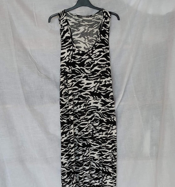 Vintage 90s Black And White Maxi Dress, Zebra Prin