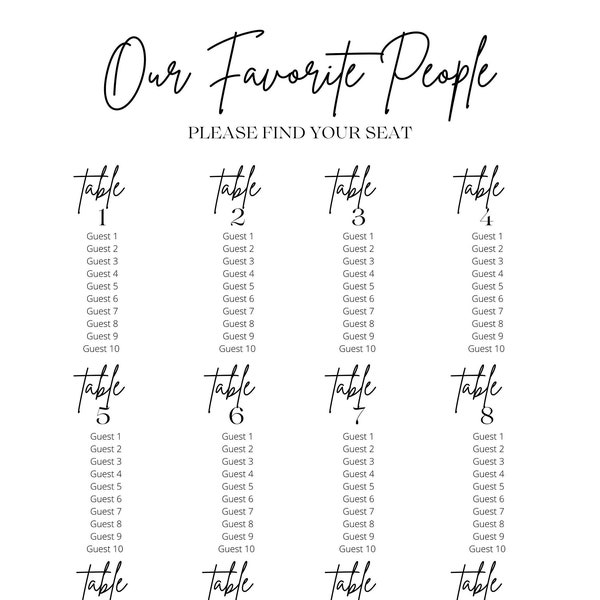 Our Favorite People Seating Chart Etsy