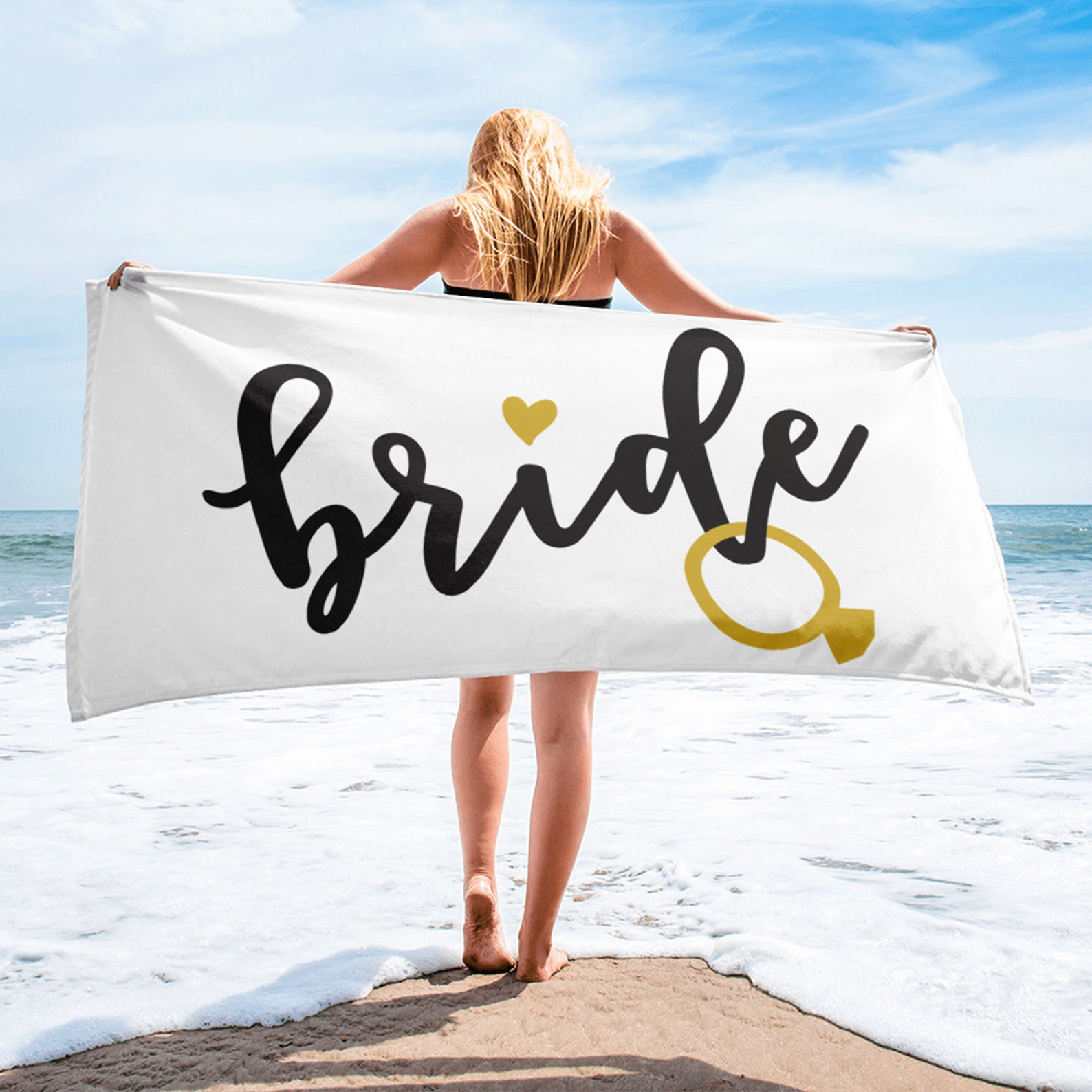 Bride Beach Towel Gold Ring Beach Bachelorette Party Towel Etsy