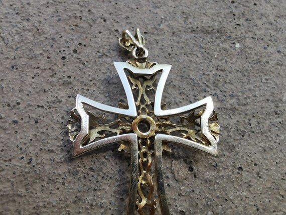 Antique 14k Gold & Enamel Cross Pendant, Solid Go… - image 8