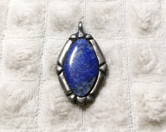 Vintage Sterling Silber 925 Halskette Anhänger, Silber Anhänger mit Lapis Lazuli Edelstein