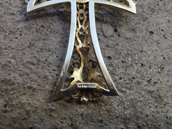 Antique 14k Gold & Enamel Cross Pendant, Solid Go… - image 9