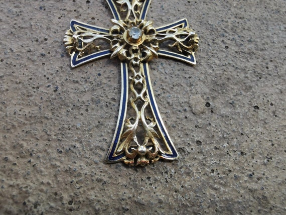 Antique 14k Gold & Enamel Cross Pendant, Solid Go… - image 5