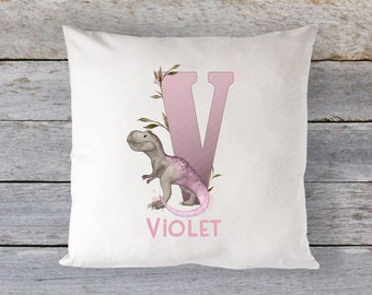 Pastel Dinosaur cushion cover, Pink initial Bedroom Decor Cushion, Pink Gifts for Girls, New Born Nursery Gift idea, 17x17 cushion cover