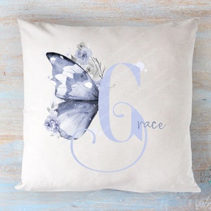 Personalised Lilac Butterfly Alphabet Cushion, Beautiful Gift For Birthdays, Pretty Lilac Butterfly  Cushion Cover For Kids Rooms