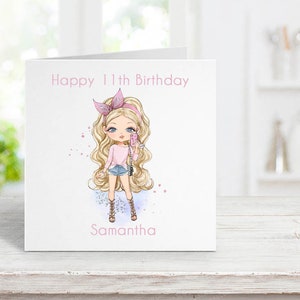 Carte d'anniversaire personnalisée pour fille, carte d'anniversaire à la mode pour fille, carte de couleur de cheveux personnalisée pour fille, soeur et petite-fille