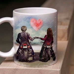Motorcycle couple mug, wedding gift motorcycles coffee mug, 3rd Ceramic Wedding Annivesary Gift, gift idea for motorbike couple, coffee mug