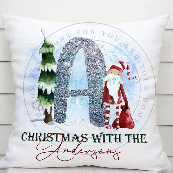 Personalized Christmas Cushion Cover Throw Pillow Silver Etsy