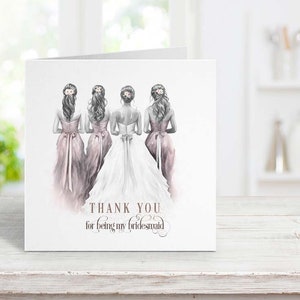 Carte de demoiselle d’honneur aquarelle, carte-cadeau de fête nuptiale, cadeau pour trois cartes de demoiselles d’honneur à encadrer