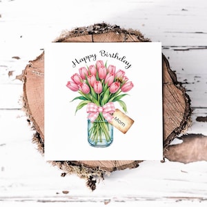 Carte fleurie d'anniversaire ou de fête des mères, carte-cadeau pour maman, carte à encadrer 15 x 15 cm