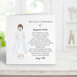 Personalized First Communion Card for Girl – Custom Holy Communion Card with Verse | Christian Keepsake Gift