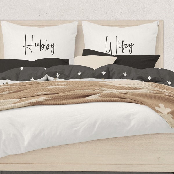 Wedding couple pillowcases housewarming gift  wedding gift Hubby and Wifey Wedding Pillow gift