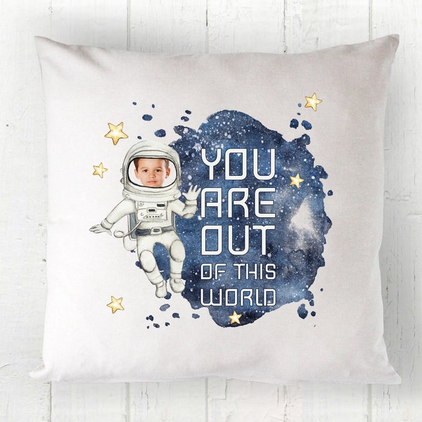 Space Cushion Cover, Child's Room Decor, Customized Cushion Gift, You are out of this world, Add their face to the cushion