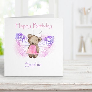 Quatre cartes de joyeux anniversaire, quatre badges assortis, cadeaux d’anniversaire pour garçons et filles, carte d’ours papillon, carte de vœux, carte d’anniversaire d’enfant