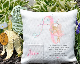 Personalized Tooth Fairy cushion, Girls Tooth Fairy Cushion Cover With Pocket, Pink Custom Tooth Cushion Cover - cover only