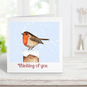 Carte de Noël rouge-gorge, Carte de Noël pour les êtres chers, Des rouges-gorges apparaissent lorsque des êtres chers sont proches, Carte Thinking of You, Carte-cadeau sentimentale