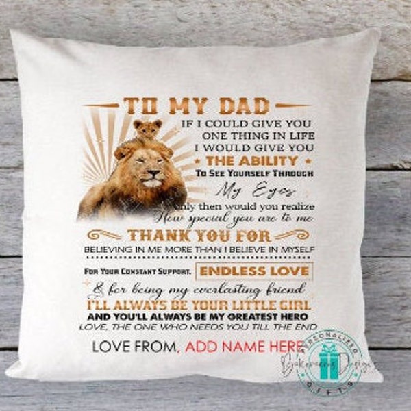 Personalized Fathers Day cushion cover, Gift for Dad, Fathers Day gift from daughter, gift idea for dad, Birthday gift idea