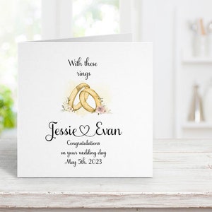 Personalized Congratulations Wedding Card, With these rings Wedding Gift Card, Newly Married Couple Greeting Card, To the happy couple,